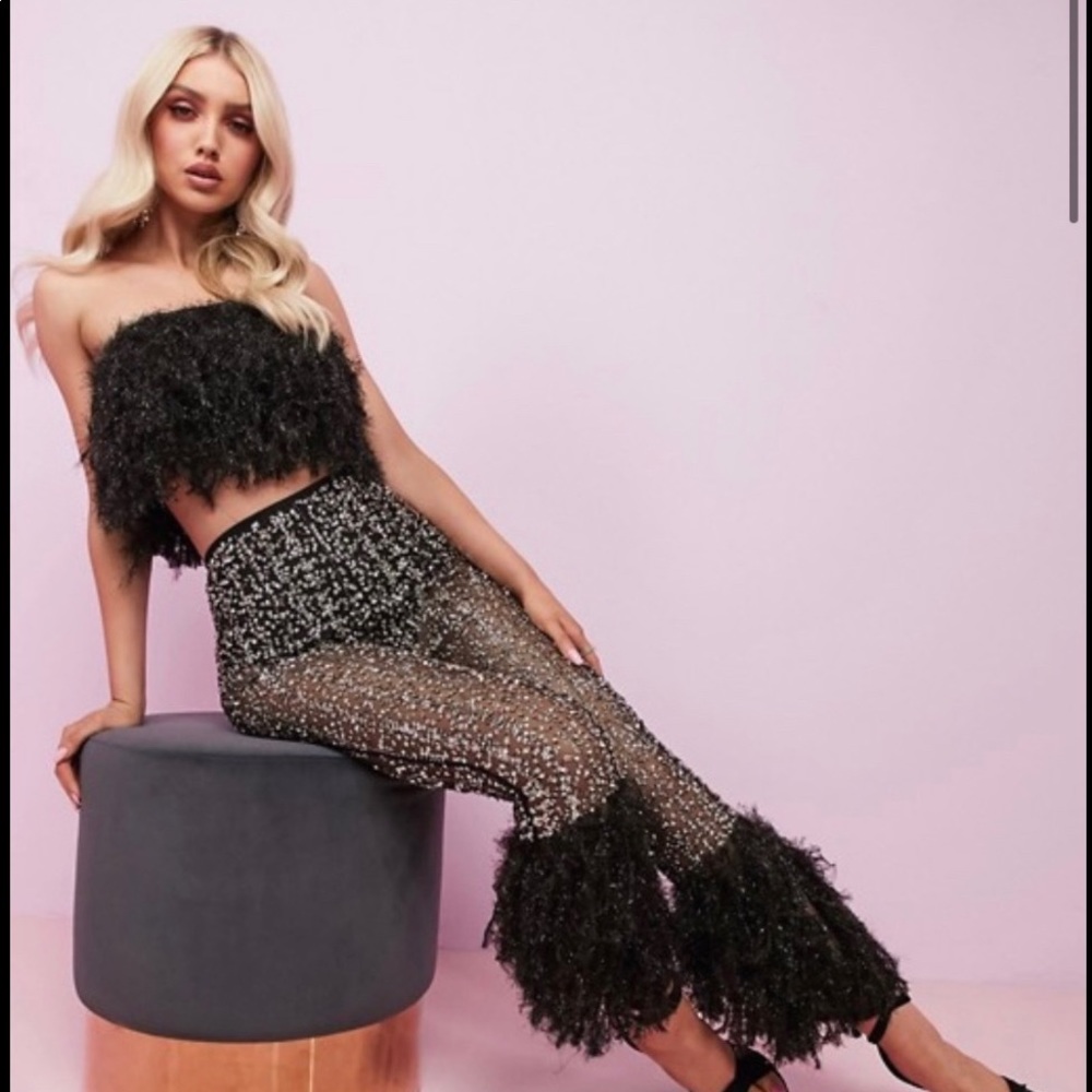 ASOS faux feather pants set